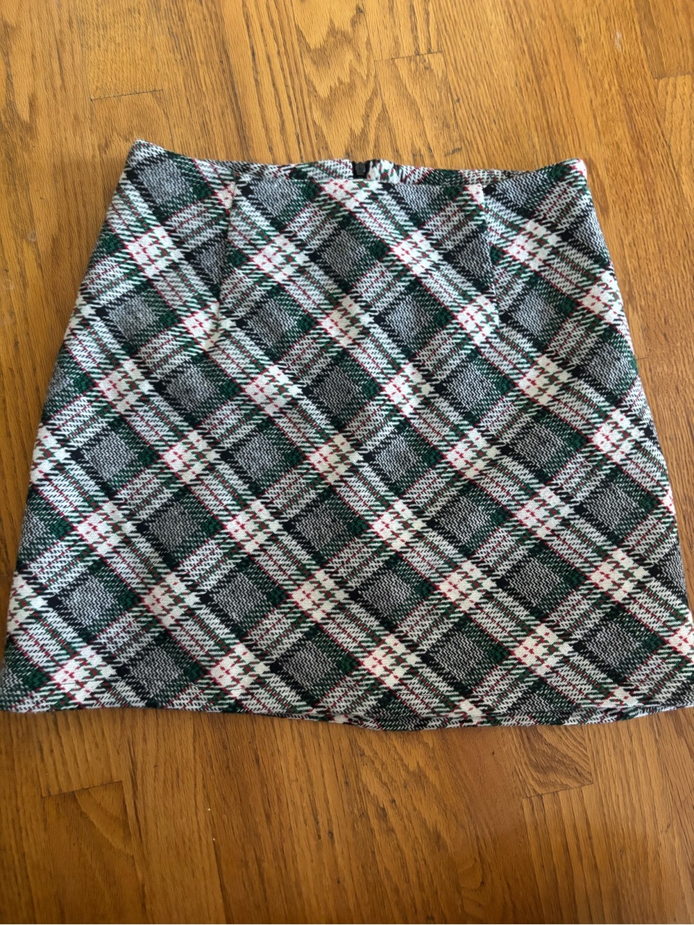Plaid A-Line Mini Skirt in Green, Black & Cream